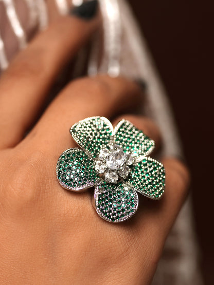 Emerald Petal Diamond Bloom Ring