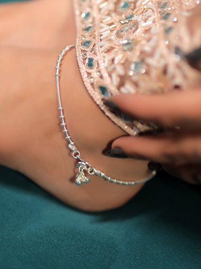 Crystal-Embellished Silver Anklet