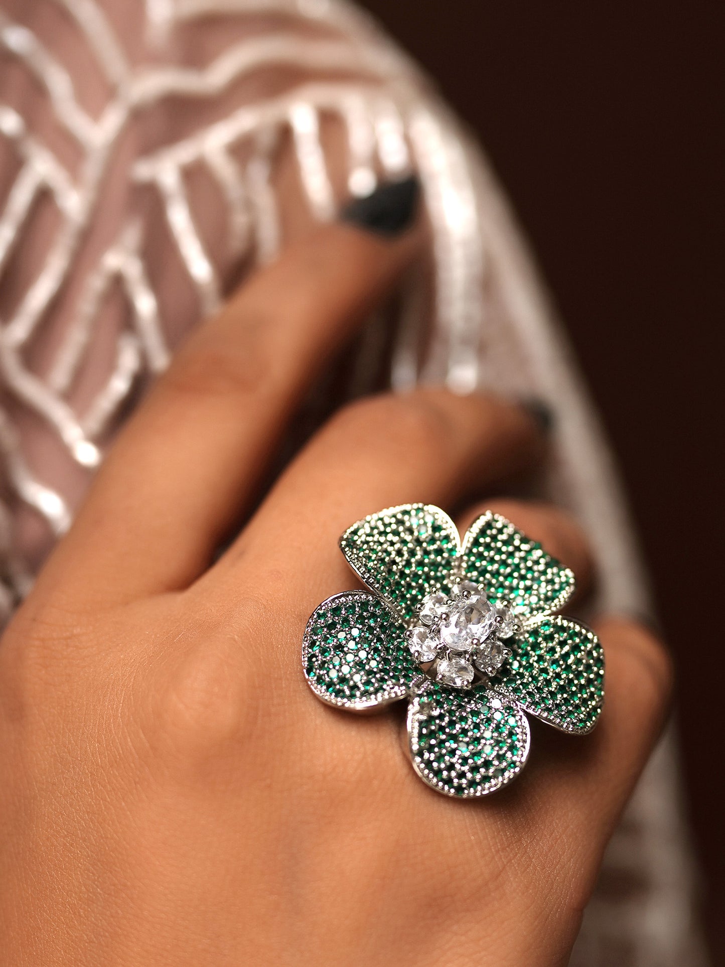 Emerald Petal Diamond Bloom Ring