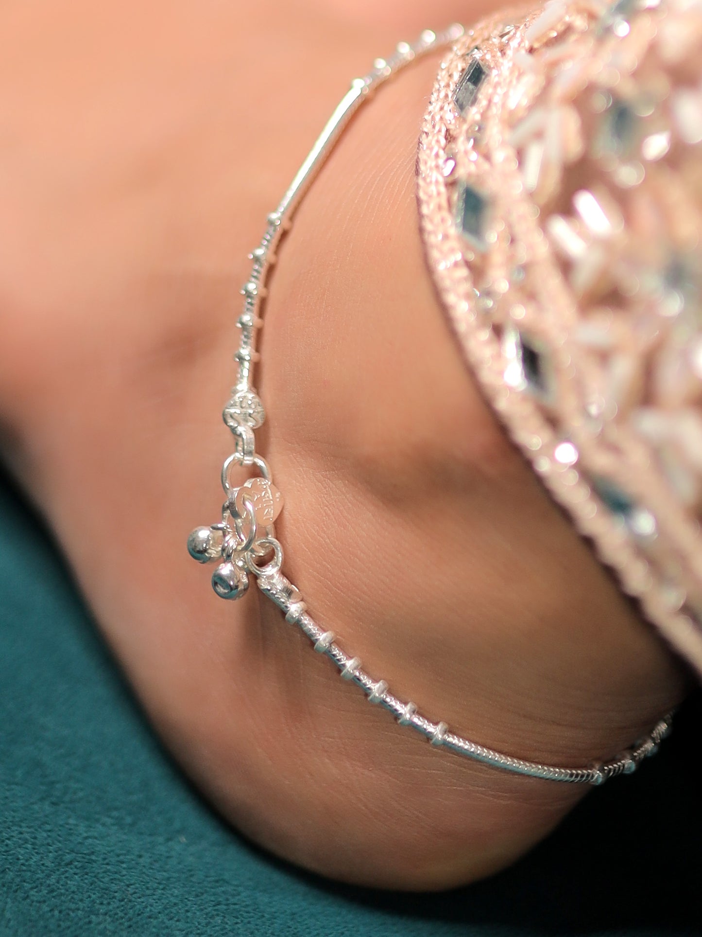 Crystal-Embellished Silver Anklet