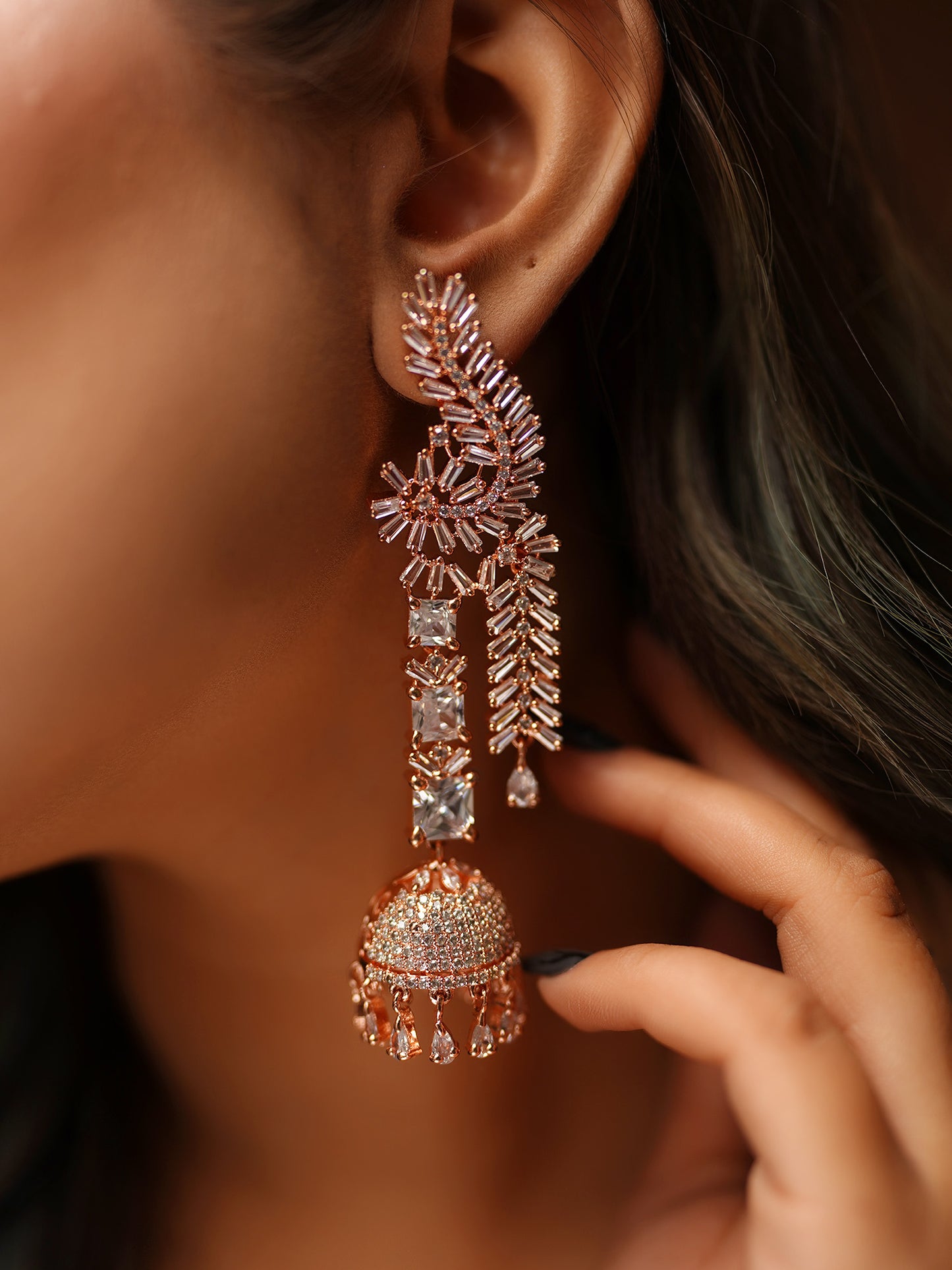 Ivory Rose Gold Jhumka Earrings