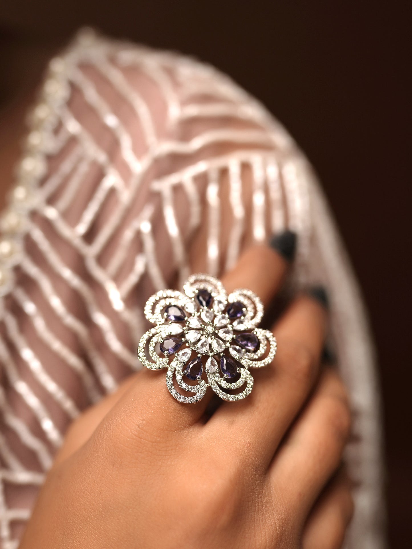 Sapphire Swirl Diamond Blossom Ring