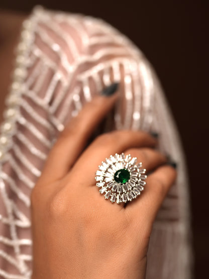 Emerald Sunburst Diamond Ring