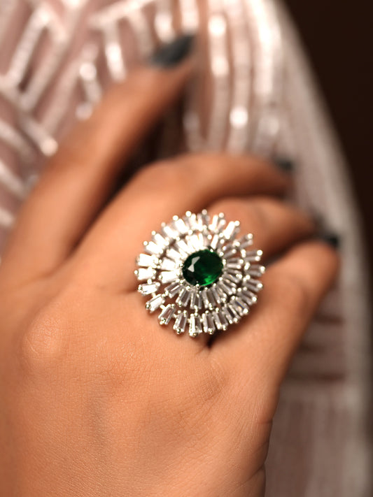 Emerald Sunburst Diamond Ring