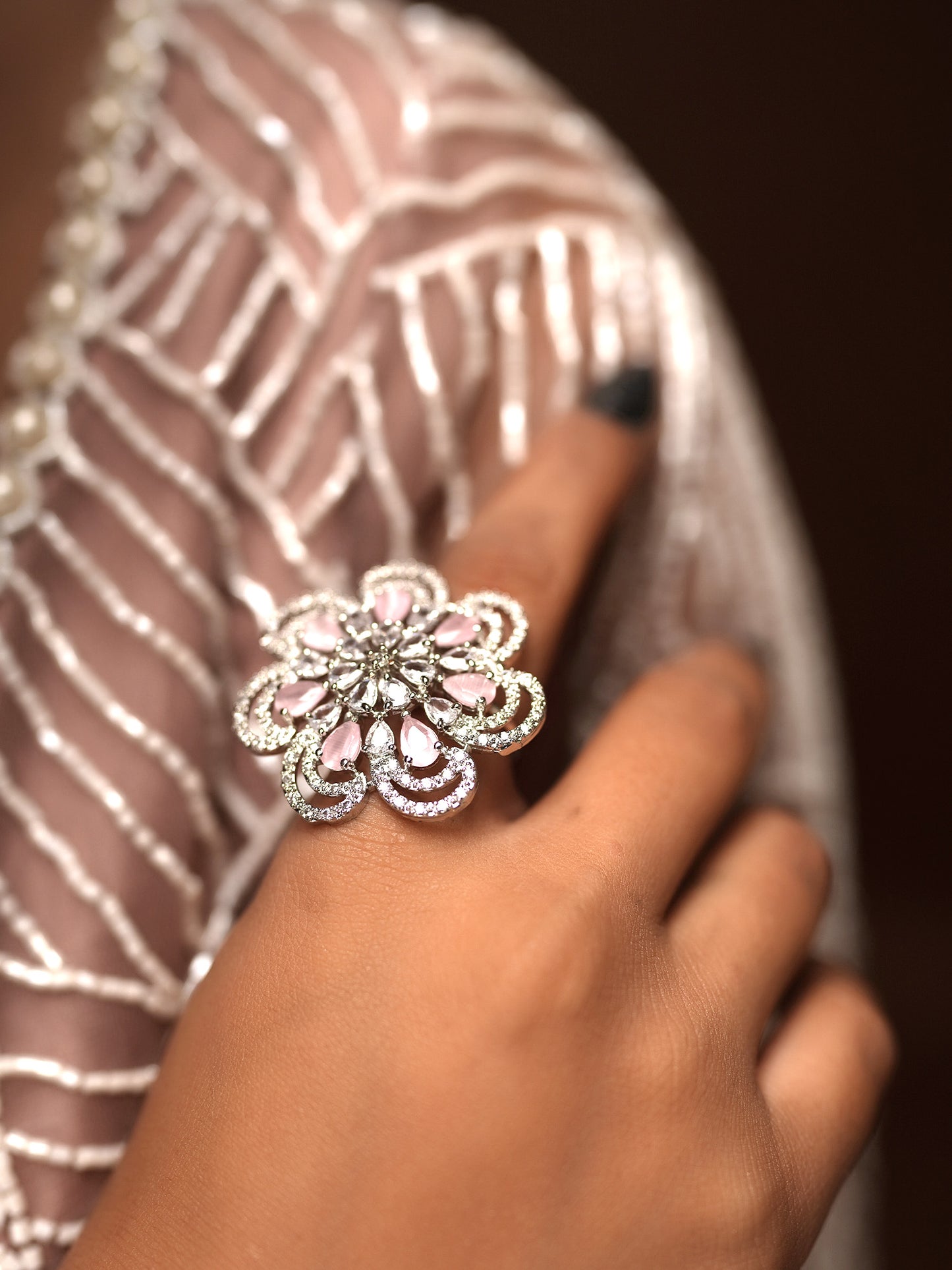 Pink Floral Diamond Bloom Ring