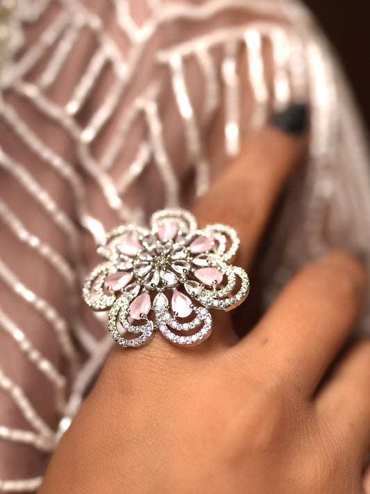 Pink Floral Diamond Bloom Ring