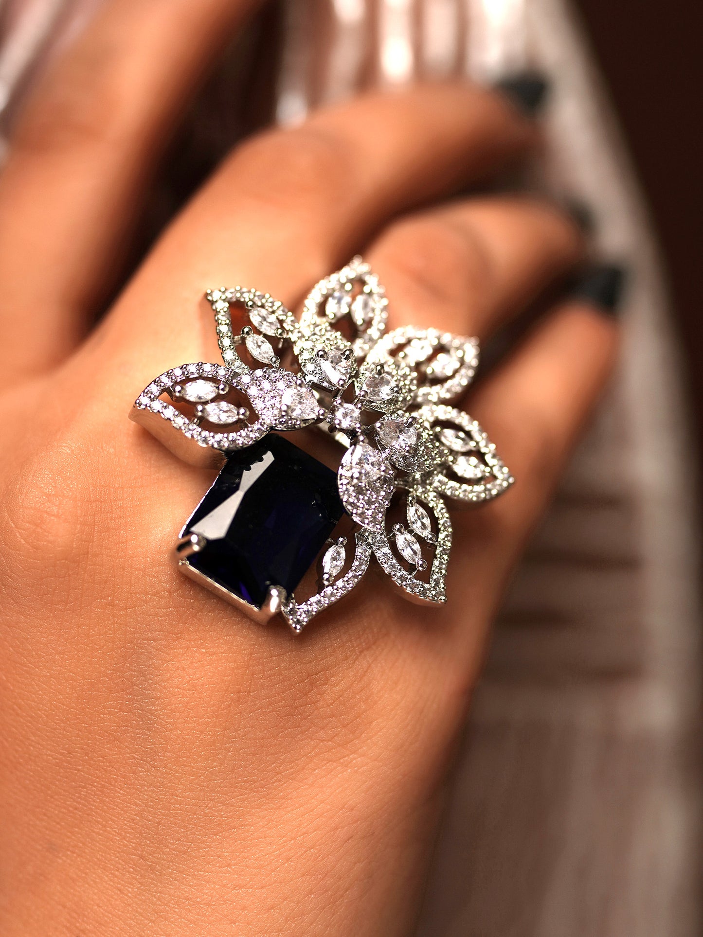 Sapphire Lotus Diamond Ring