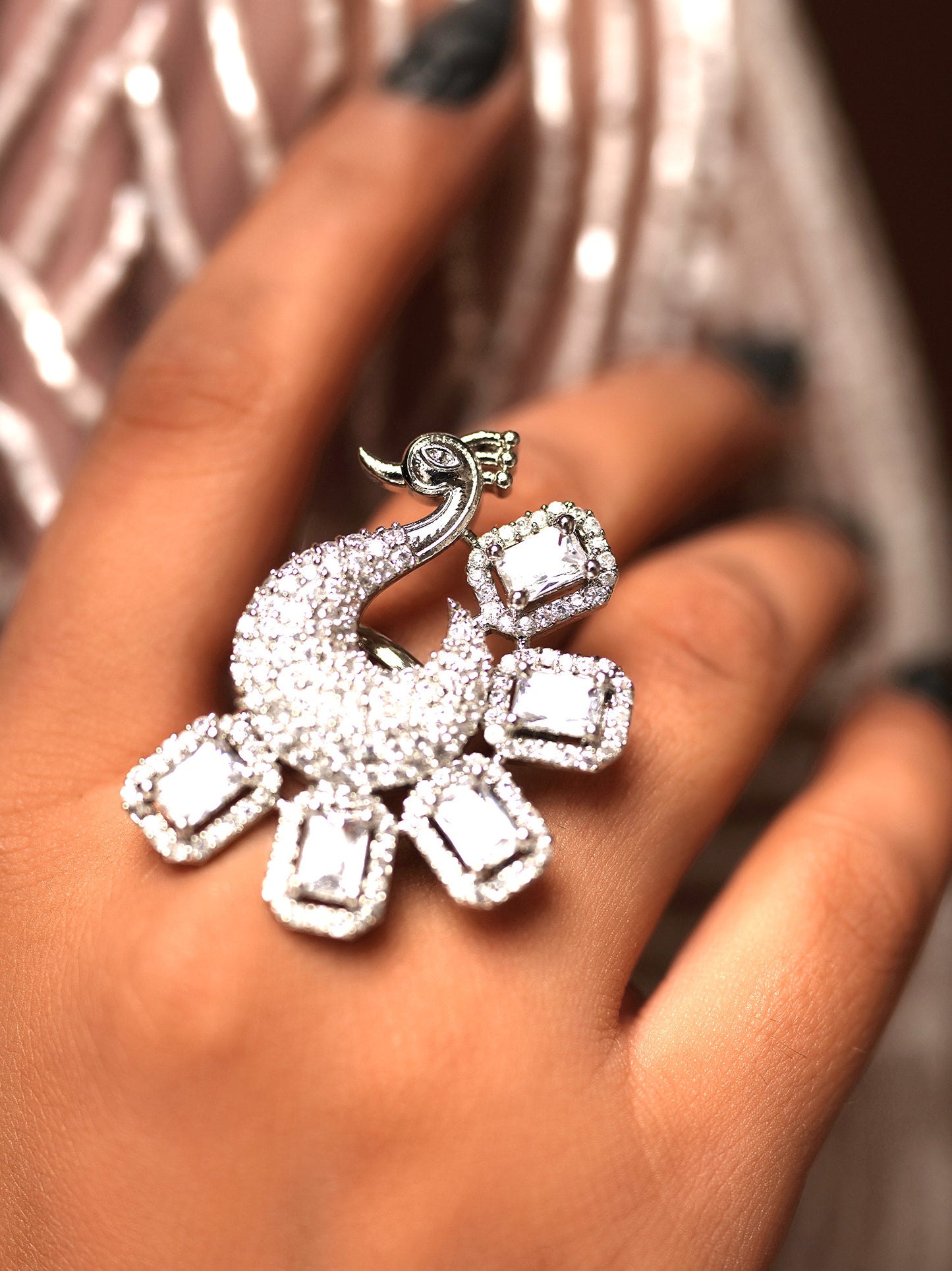 Crystalline Swan Statement Ring