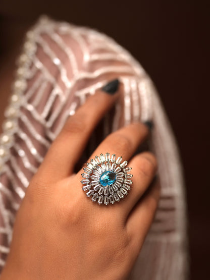 Icy Blue Baguette Burst Ring