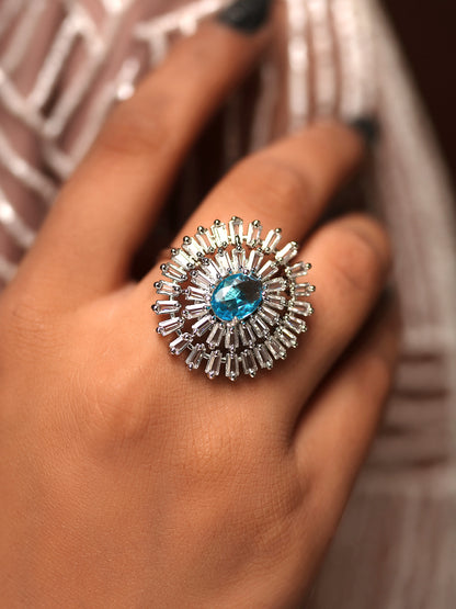 Icy Blue Baguette Burst Ring