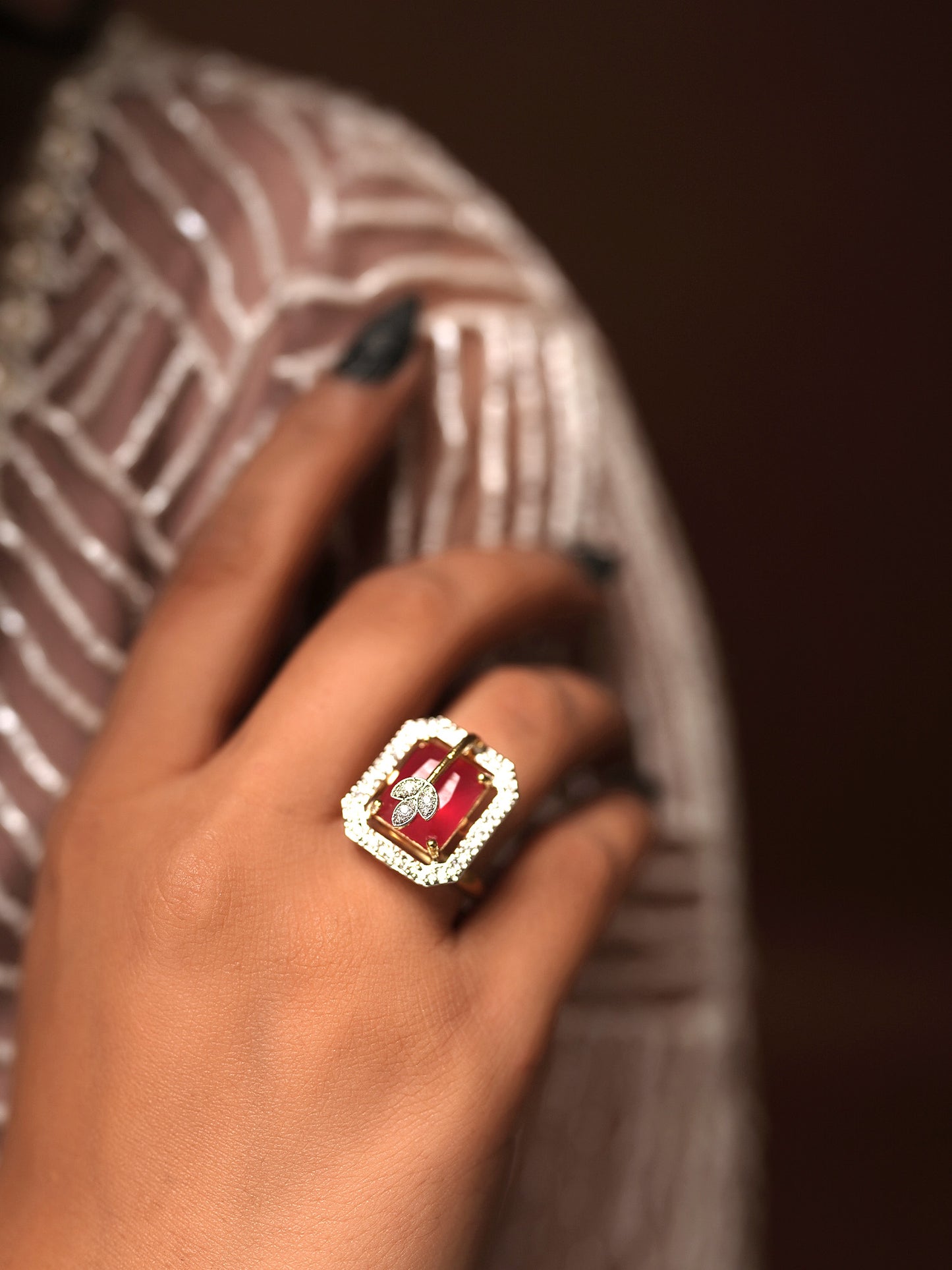 Square Ruby Red Gemstone Finger Ring