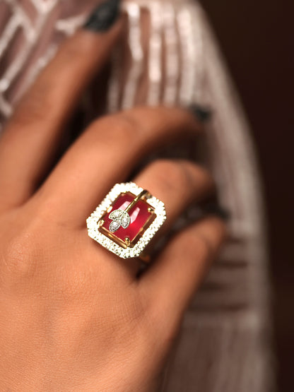 Square Ruby Red Gemstone Finger Ring