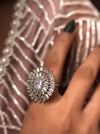 Celestial Sunburst Diamond Cocktail Ring