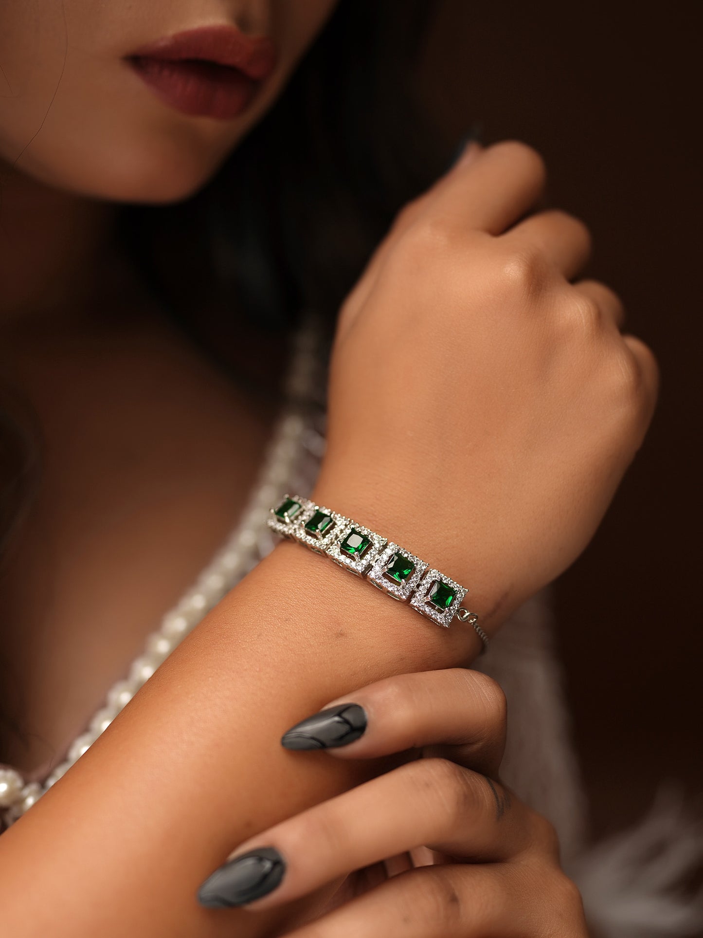 Emerald and Diamond Geometric Halo Bracelet