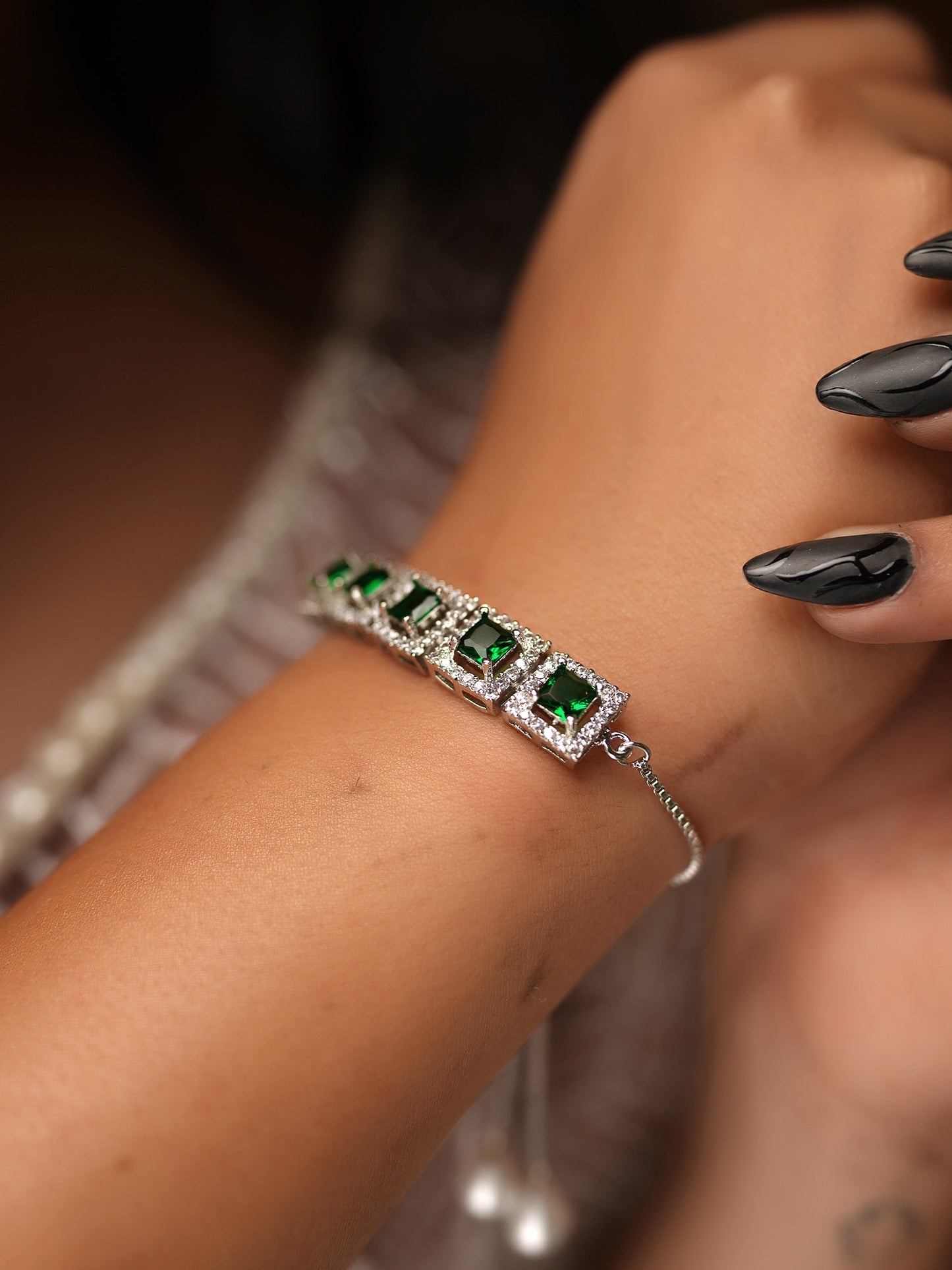 Emerald and Diamond Geometric Halo Bracelet