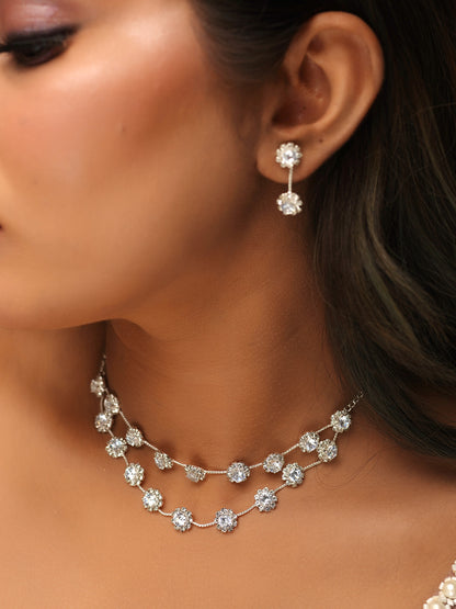 Double Halo Celestial Orbit Diamond Necklace Set