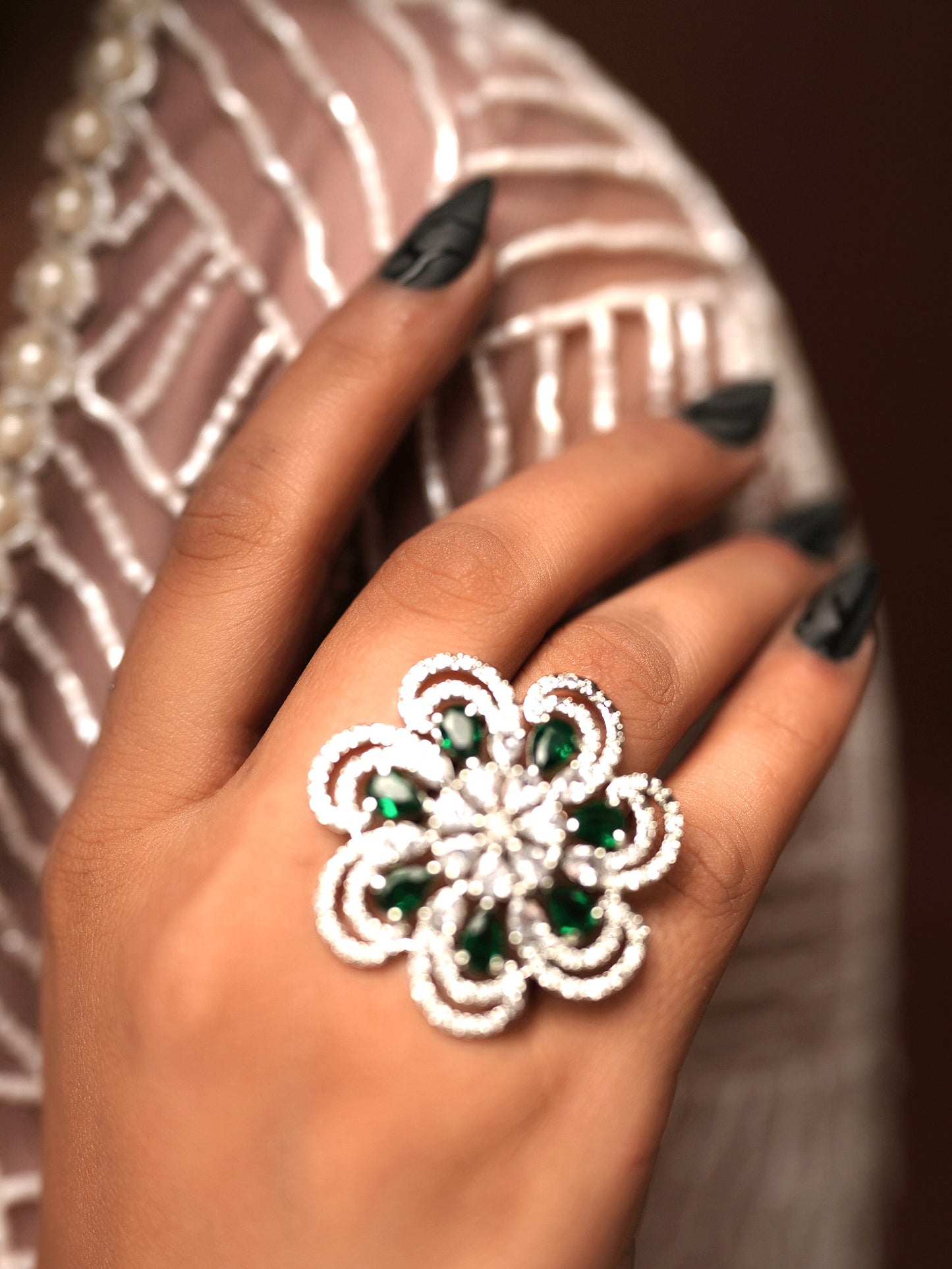 Emerald Petals Diamond Blossom Ring