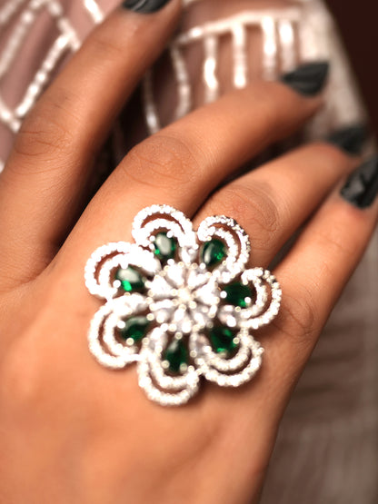 Emerald Petals Diamond Blossom Ring