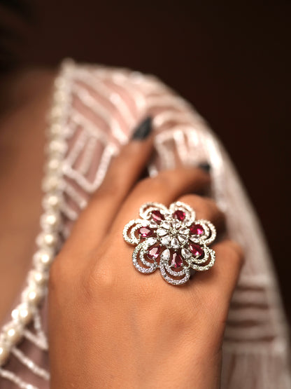 Ruby Floret Diamond Cluster Ring