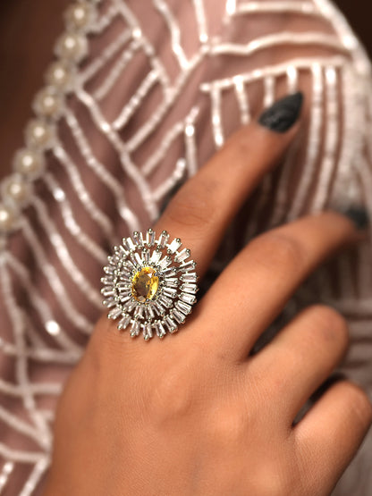 Sunburst Citrine Halo Finger Ring