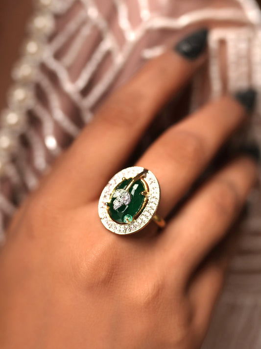 Emerald Dew Drop Halo Finger Ring