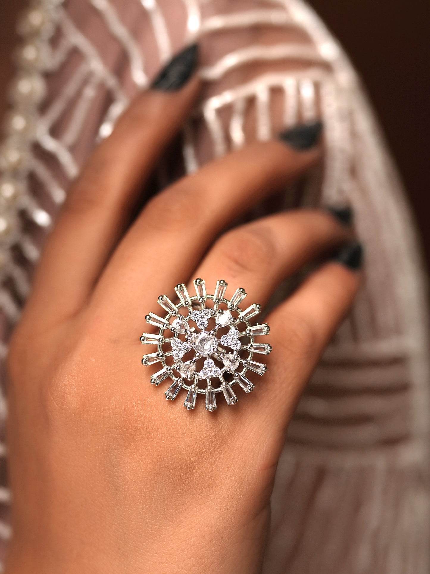 Celestial Snowflake Statement Finger Ring