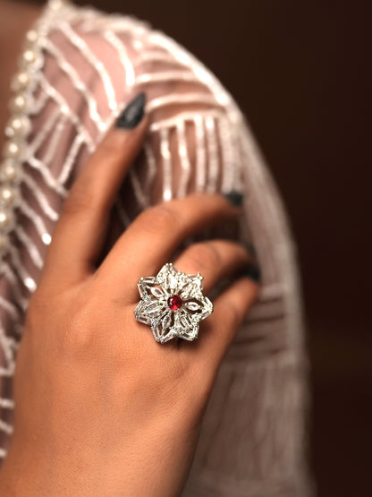 Ruby Centred Snowflake Brilliance Explosion Ring