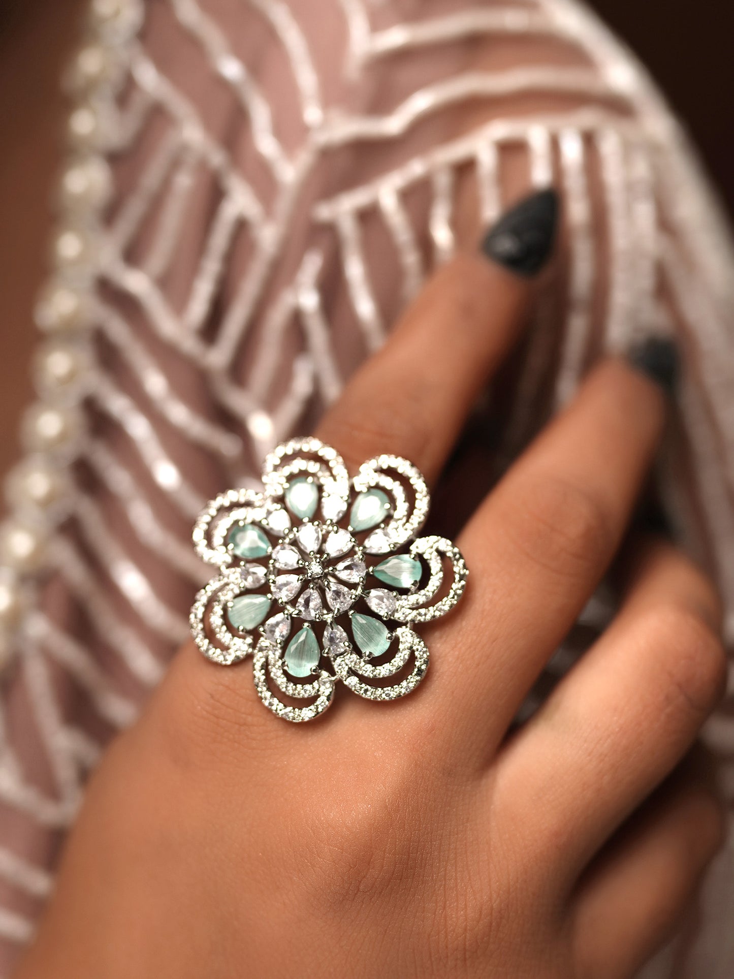 Mint Oasis Diamond Bloom Deluxe Ring