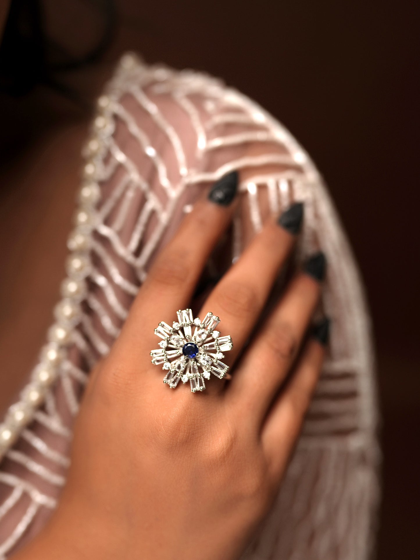 Sapphire Solstice Diamond Sunburst Ring