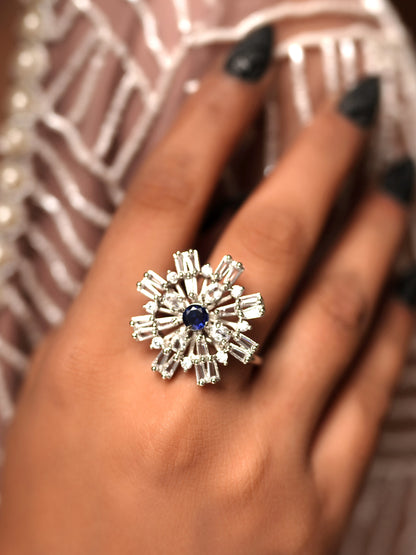 Sapphire Solstice Diamond Sunburst Ring