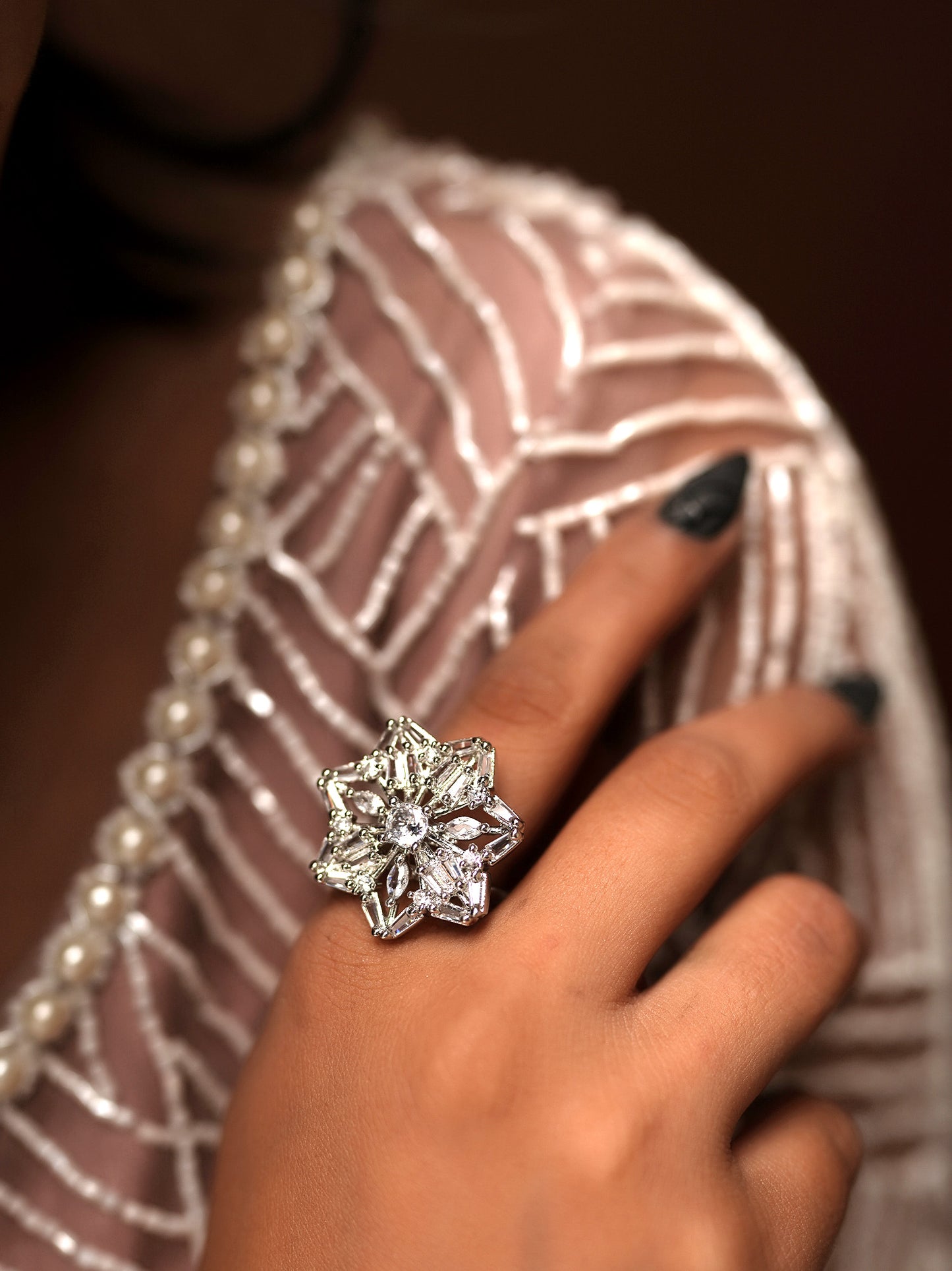 Starlight Serenade Mixed-Cut Diamond Floral Ring