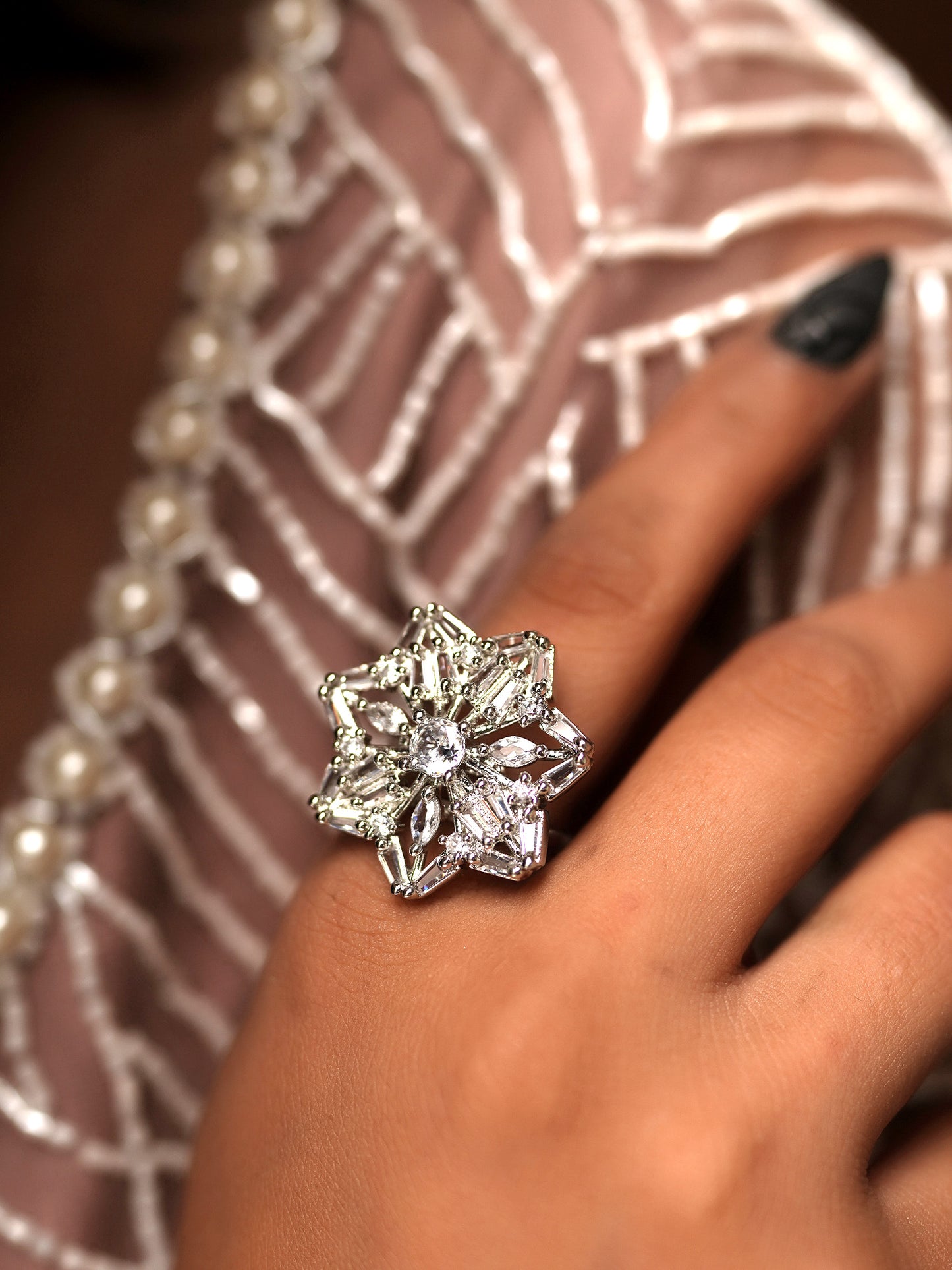 Starlight Serenade Mixed-Cut Diamond Floral Ring