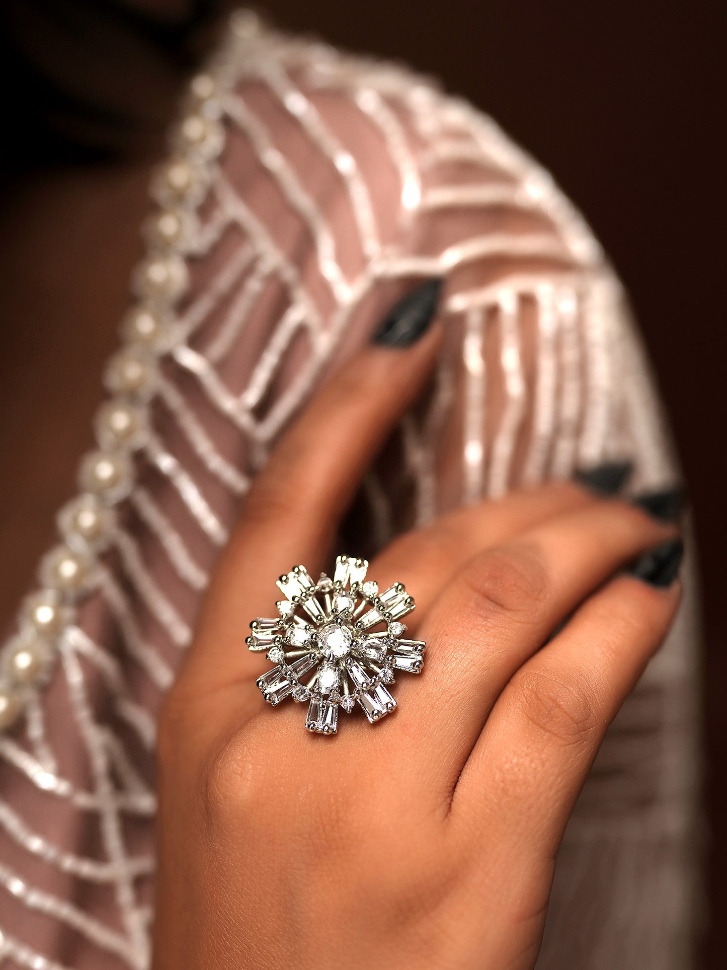 Baguette Diamond Floral Explosion Ring