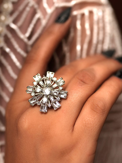 Baguette Diamond Floral Explosion Ring