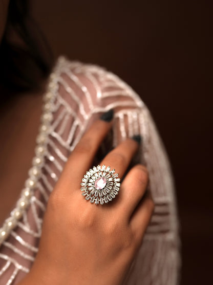 Radiant Pink Center Diamond Cluster Ring