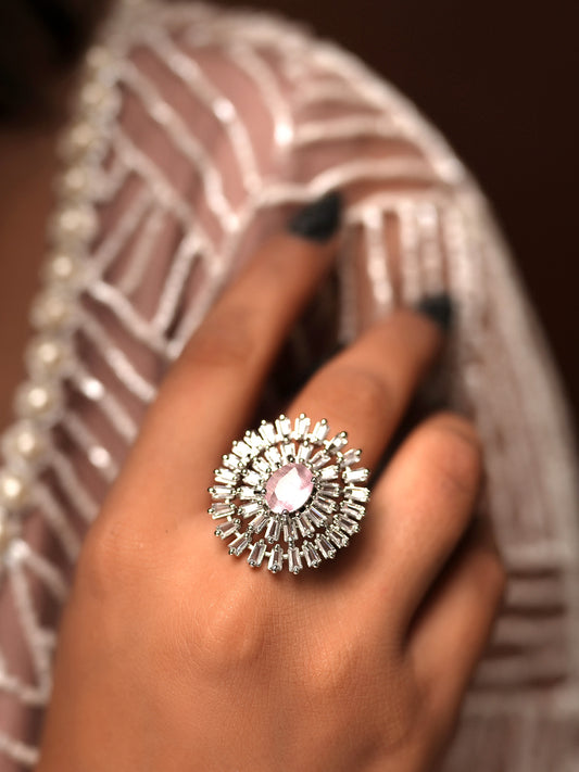 Radiant Pink Center Diamond Cluster Ring