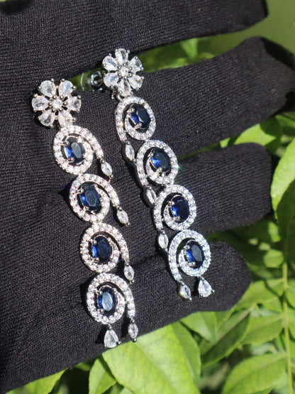 Silver Sapphire Dangler Earrings with Royal Blue Stones