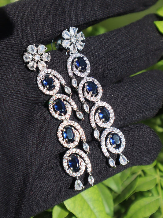 Silver Sapphire Dangler Earrings with Royal Blue Stones