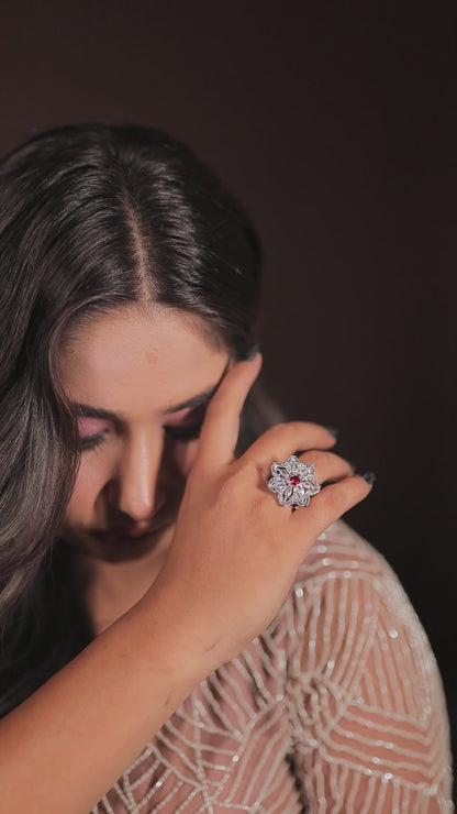 Ruby Centred Snowflake Brilliance Explosion Ring