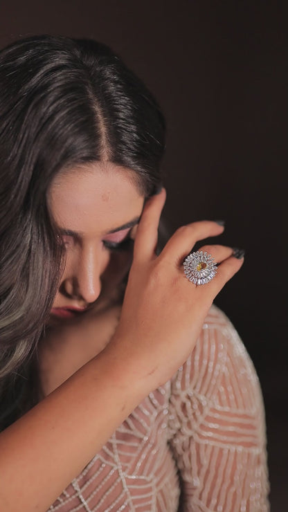 Sunburst Citrine Halo Finger Ring