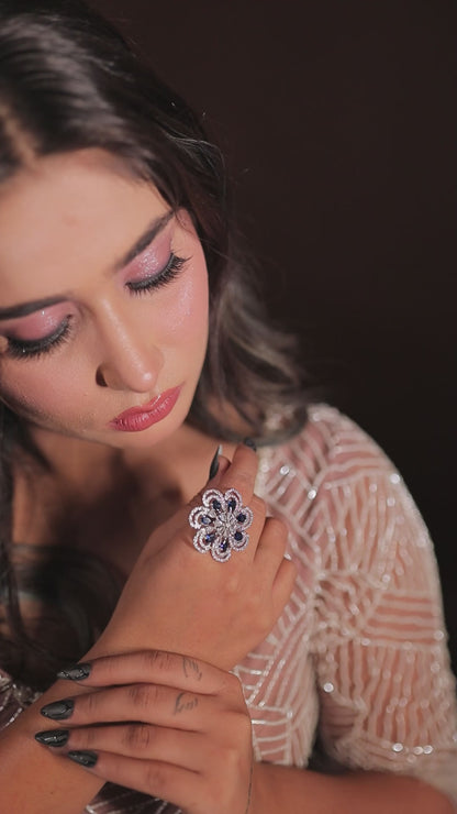 Sapphire Swirl Diamond Blossom Ring